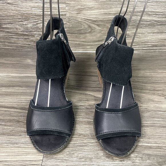 TOMS Majorca Black Suede Block Heel Sandals Women's Shoes Size 6 - Picture 2 of 9